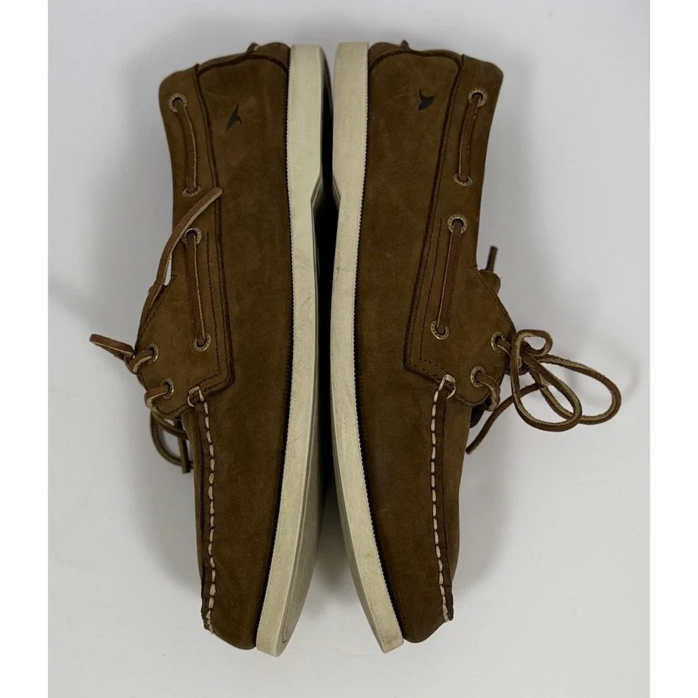 Rugged Shark Men's‎ Leather Boat Shoes Brown Moc Toe Lace Up Deck Size 11.5M